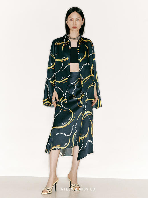 【昨夜派对】品牌定制印花桑蚕丝扇形长袖上衣/230031C 商品图0