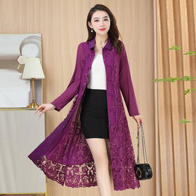 刺绣外搭纱网蕾丝风衣，复古盘扣中国风时尚薄款外披QYM-XY-23HD13-Y