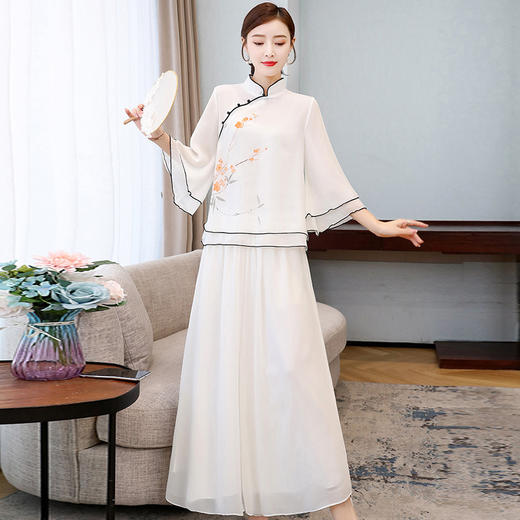 XYCL4792 2023夏季新款中国风女装中式复古手绘印花改良汉服唐装禅茶服仙气 商品图0