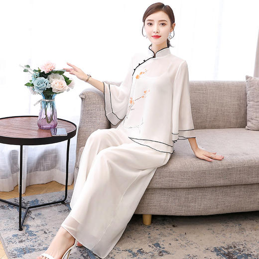 XYCL4792 2023夏季新款中国风女装中式复古手绘印花改良汉服唐装禅茶服仙气 商品图4