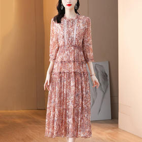 收腰显瘦，气质减龄过膝长裙法式碎花连衣裙AHM-nrg3069