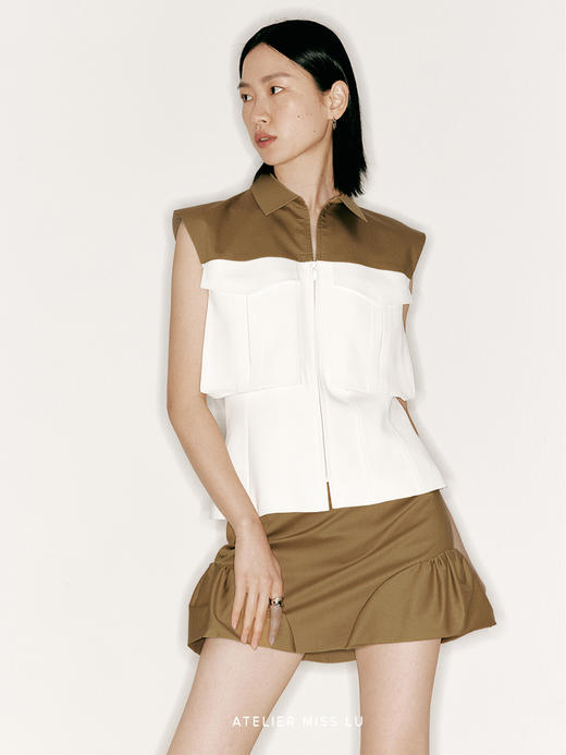 【穿越沙漠】撞色拼接宽肩袖收腰口袋上衣/230022 商品图2