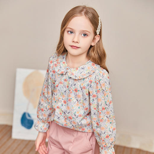 mettekids儿童衬衫春秋新款洋气时髦童装上衣女童娃娃领碎花衬衣 商品图1