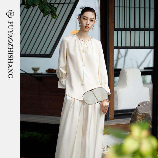 IWY/扶摇系列 抽绳领镂空设计衬衫+阔腿裤23FYBP113 商品图0