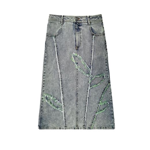 水洗牛仔树叶毛边半裙 商品图0