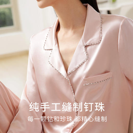 金三塔19姆米重磅真丝睡衣奢感手工钉珠桑蚕丝睡衣女家居服     YSFBA203 商品图1