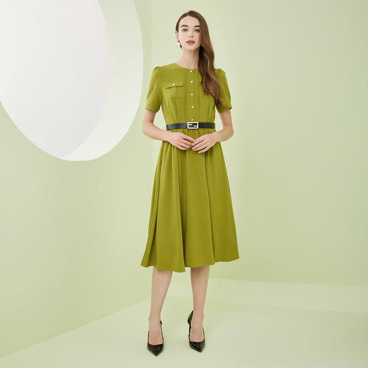 RF8E3斯尔丽瑟俪2023春夏新款猎装口袋单排扣收腰A摆百搭中长连衣裙 商品图3