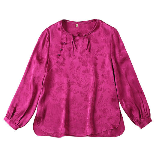 宽松复古，长袖圆领改良新唐装女春夏女装人丝提花圆领上衣AYK-QF-230211 商品图4