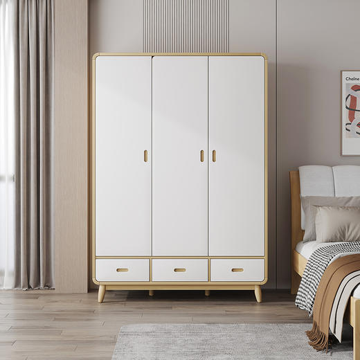 喜梦宝全实木儿童衣柜家用卧室柜子组合衣橱储物柜门店同款大白 商品图0