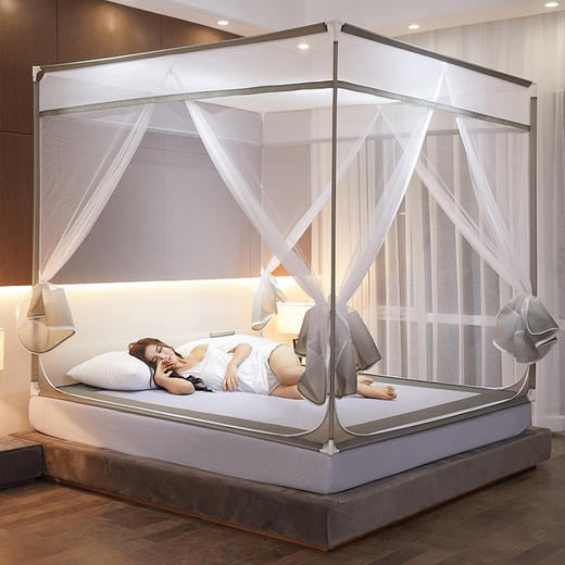 【方顶坐床三开门蚊帐 360°全方位防蚊】三开加厚支架坐床式防摔T型蚊帐方顶拉链式加高加密帐纱家用 商品图2