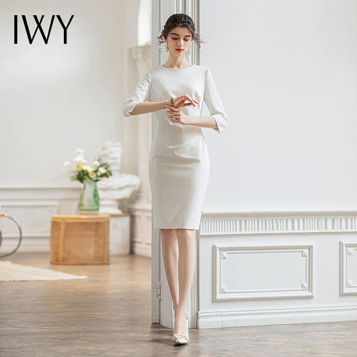 IWY/夏季新款白色连衣裙女收腰显瘦小清新通勤上班气质名媛装Q775 商品图1