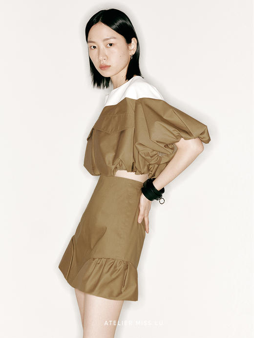 【青涩】弧形花苞装饰A字高腰短裙/2300019B 商品图3