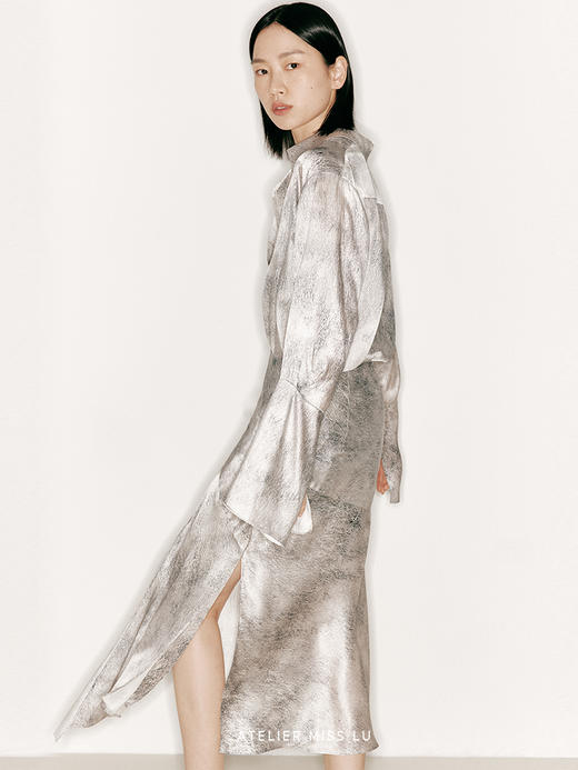 【白树森林】品牌定制印花桑蚕丝不规则斜裁半裙/2300015A 商品图3