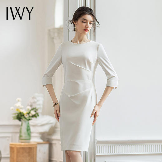IWY/夏季新款白色连衣裙女收腰显瘦小清新通勤上班气质名媛装Q775 商品图2