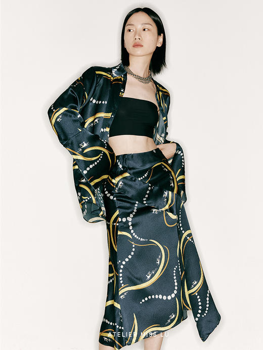 【星月轨迹】品牌定制印花桑蚕丝不规则斜裁半裙/2300015C 商品图2