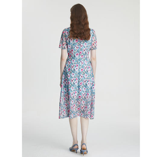 司歌V领印花雪纺短袖连衣裙A871026 商品图5