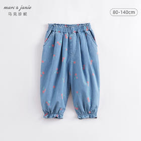 马克珍妮夏装新款 女童樱桃满印纯棉牛仔裤 儿童裤子230766