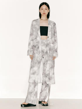 【落日长河】品牌定制印花下摆开叉垂感直筒长裤/2300016B