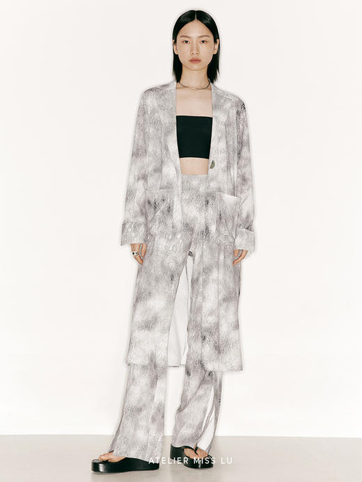 【落日长河】品牌定制印花下摆开叉垂感直筒长裤/2300016B 商品图0