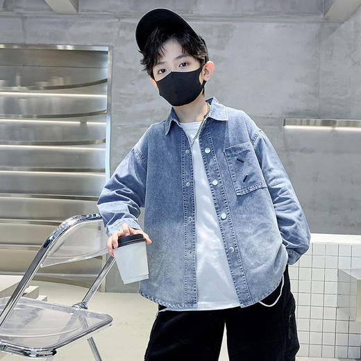 KST KX-906衬衫休闲口袋绣花渐变牛仔衬衫【童装】 商品图2