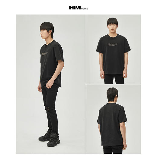 HIM漢崇  简约绣花休闲短袖T恤男基础款纯色百搭圆领上衣 2025夏季 商品图3