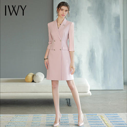 IWY/粉色西装连衣裙女春夏季新款高端气质修身显瘦职业工作服Q873 商品图0