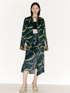 【星月轨迹】品牌定制印花桑蚕丝不规则斜裁半裙/2300015C