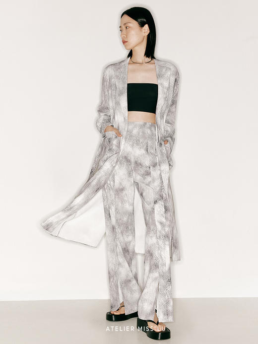 【落日长河】品牌定制印花下摆开叉垂感直筒长裤/2300016B 商品图1