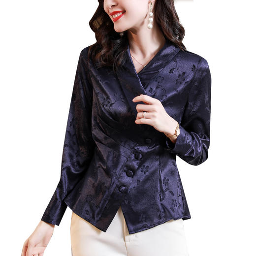 提花设计感衬衫，收腰短款洋气遮肉打底衫KQL-B43N8296 商品图4