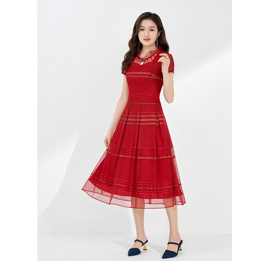 司歌小立领喜气短袖刺绣连衣裙A871214 商品图3