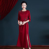WX-8600长款中袖旗袍婚礼喜婆婆中长款女旗袍裙酒红色连衣裙 商品缩略图1