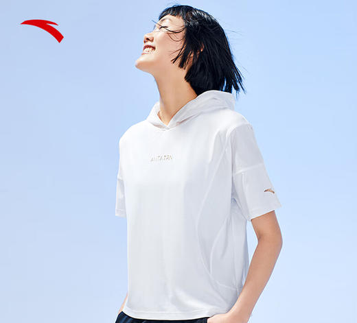 安踏冰丝T丨冰肤连帽短袖t恤女款夏季宽松透气运动上衣162327112 商品图1
