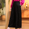 QF-230128 人丝提花长款阔腿裤女复古国风百搭宽松时尚女裤2023新款春夏女装 商品缩略图0