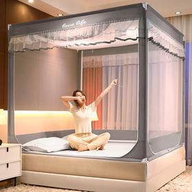 梦妮人夏季蚊帐三开门高端外穿杆坐床式蚊帐儿童防摔家用方形帐