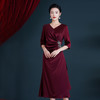 WX-8682醋酸旗袍酒红色婚宴旗袍裙中长款显瘦大码连衣裙夏季 商品缩略图1