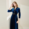 NA818斯尔丽瑟俪2023春季新款气质V领收腰显瘦A摆灯芯绒中长连衣裙 商品缩略图2
