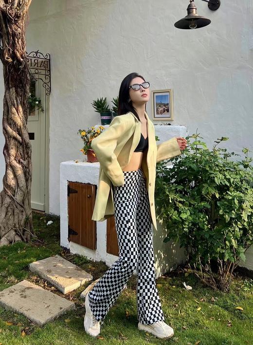 【门店同款】春季棋盘格开衩微喇裤 150199473 商品图1