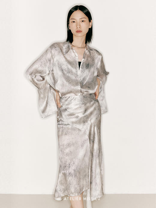 【白树森林】品牌定制印花桑蚕丝不规则斜裁半裙/2300015A 商品图2