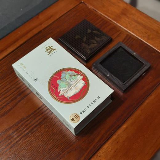 紫光檀木盘香炉 卧香炉 掐丝嵌铜树叶香盒 配香盒收纳袋  规格7*7*2.1cm  50007929 商品图5