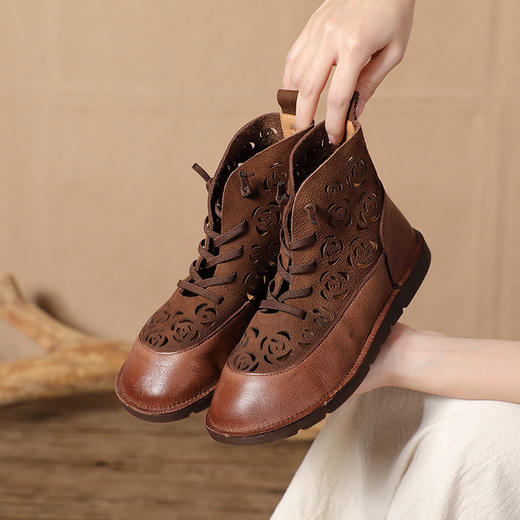 圆头软底牛皮凉靴，春夏季新款手工平底镂空单鞋女凉靴子BC-8210-1 商品图3