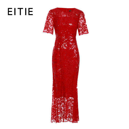 EITIE爱特爱夏季新款精致镂空蕾丝收腰中长款礼服连衣裙7477104 商品图5