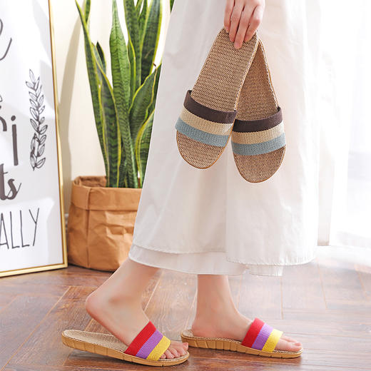 【39.9两双】三色亚麻拖鞋 舒适清凉 简约风 颜色随机发 商品图9