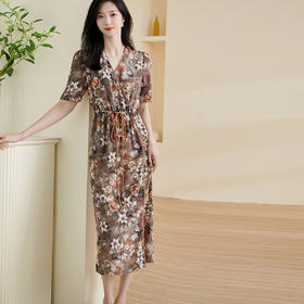 剩S 米思阳2024夏季新款优雅印花连衣裙100%桑蚕丝亲肤舒适中长裙0825