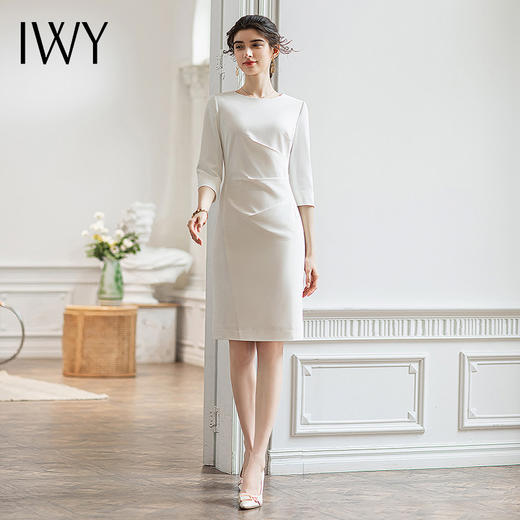 IWY/夏季新款白色连衣裙女收腰显瘦小清新通勤上班气质名媛装Q775 商品图0