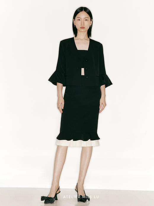 【奶油露馅】下摆百褶拼色高腰直筒半裙/2300011 商品图0