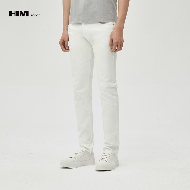 HIM漢崇 修身微弹牛仔裤男潮流白色耐磨舒适休闲小脚长裤2026春季