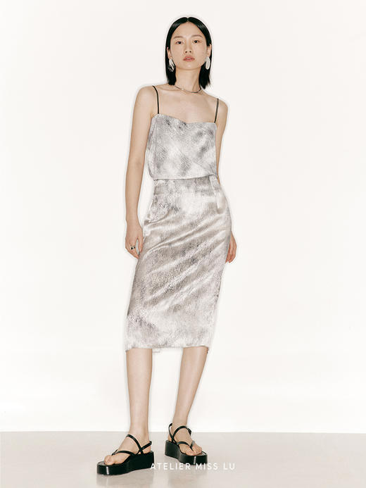 【山水】品牌定制印花桑蚕丝直筒半裙/2300014A 商品图0