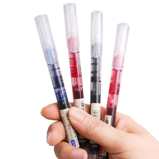 「12支装！三色可选」得力s856直液式走珠笔 0.5中性笔刷题笔水笔黑考试签字笔 商品图4