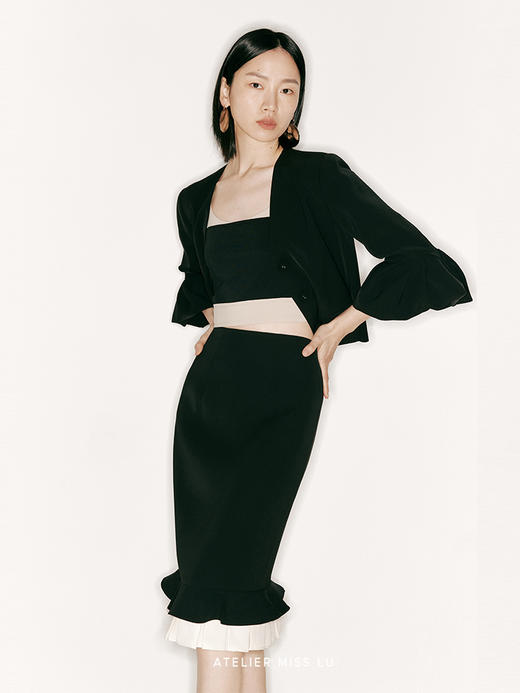 【奶油露馅】下摆百褶拼色高腰直筒半裙/2300011 商品图2