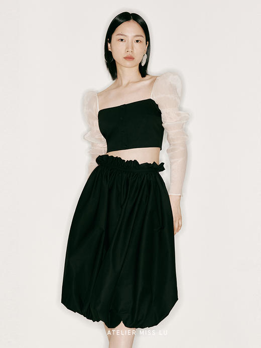 【雕刻空气】毛边抽褶高腰花苞半裙/2300013 商品图1